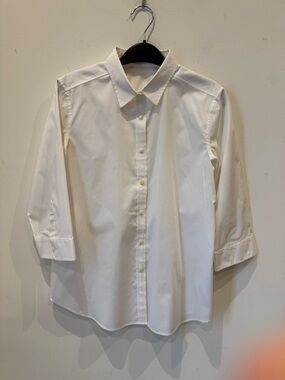 Women's 3/4 Sleeve White Button-Front Shirt